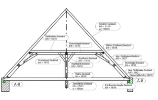 Sanierung denkmalgeschützter Bauernhof, Bobingen, Konstruktionszeichnung